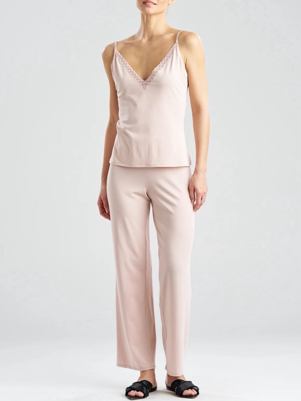 NWT Natori true bliss Pale Pink Lace-Trim Sleep Set